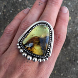 Large Amber Arch Ring- Sterling Silver and Mayan Amber - Finished to Size