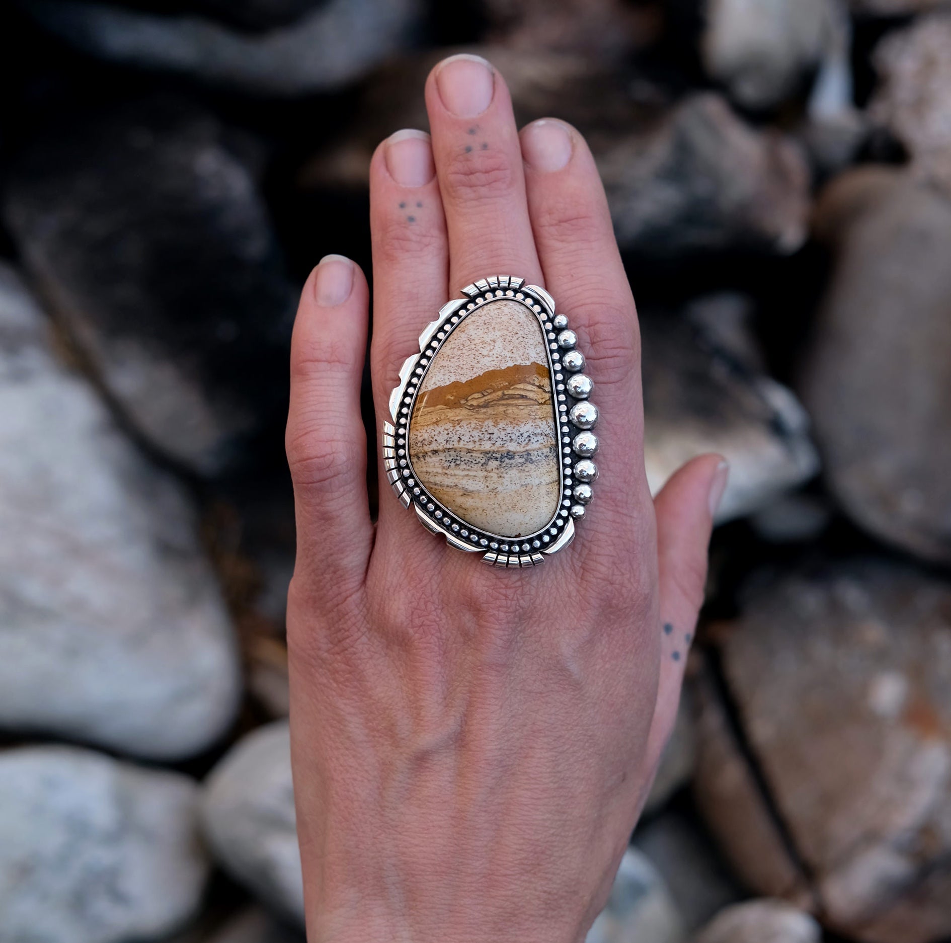 Bague En Argent Avec Jaspe Et Amazonite - Beautiful Silver & Jasper Ring - Neuf Sans Emballage - Bijou Pierre Naturelle