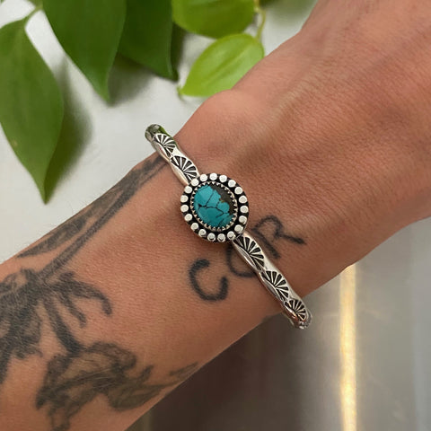 Stamped Stacker Cuff- Size S/M- Bamboo Mountain Turquoise and Sterling Silver Bracelet