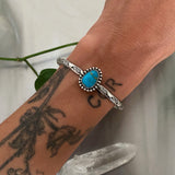 Stamped Turquoise Stacker Cuff- Size S/M- Sterling Silver and Hachita Turquoise Bracelet