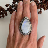Large Rainbow Moonstone Statement Ring or Pendant- Sterling Silver and Rainbow Moonstone- Finished to Size