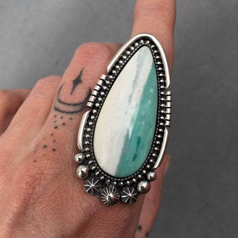 Large Celestial Blue Opal Petrified Wood Ring or Pendant- Sterling Silver and Indonesian Opalized Wood- Finished to Size