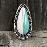 Large Celestial Blue Opal Petrified Wood Ring or Pendant- Sterling Silver and Indonesian Opalized Wood- Finished to Size