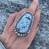 Huge White Buffalo Statement Ring- Sterling Silver and White Buffalo- Finished to Size or as a Pendant