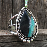 Huge Blue Opal Petrified Wood Cuff- Sterling Silver and Indonesian Opalized Wood Statement Cuff