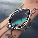 Huge Blue Opal Petrified Wood Cuff- Sterling Silver and Indonesian Opalized Wood Statement Cuff