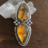 Huge 2-Stone Amber Ring- Sterling Silver and Mayan Amber - Finished to Size