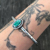 Stamped Turquoise Stacker Cuff- Royston Turquoise and Sterling Silver Bracelet- Size L/XL