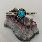 Stamped Turquoise Cuff Bracelet- Sterling Silver and Sierra Nevada Turquoise Stacker Cuff- Size M/L