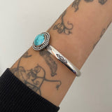Stamped Turquoise Wide Stacker Cuff- Sterling Silver and Sierra Nevada Turquoise Bracelet- Size L/XL
