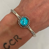 Stamped Turquoise Cuff Bracelet- Sterling Silver and Sierra Nevada Turquoise Stacker Cuff- Size M/L