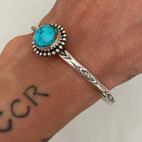 Stamped Turquoise Cuff Bracelet- Sterling Silver and Sierra Nevada Turquoise Stacker Cuff- Size M/L