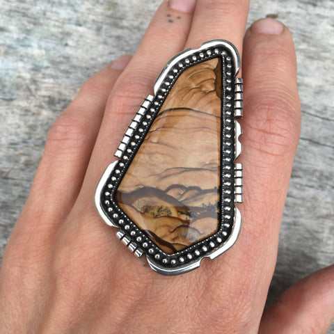 Huge Biggs Jasper Ring or Pendant- Sterling Silver and Biggs Picture Jasper- Finished to Size