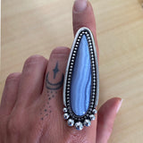 Huge Blue Lace Agate Talon Ring or Pendant- Sterling Silver and Agate- Finished to Size