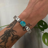 Chunky Hand-Stamped Turquoise Cuff- Size M/L- Sterling Silver and Royston Turquoise Bracelet