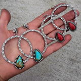 Stamped Rosarita Hoop Earrings- Sterling Silver and Red Rosarita