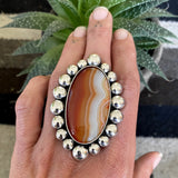 Huge Banded Agate and Sterling Silver Bubble Ring or Pendant- Finished to Size