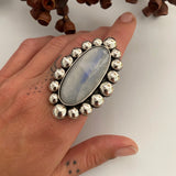 Huge Rainbow Moonstone Bubble Ring or Pendant- Sterling Silver- Finished to Size