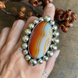 Huge Banded Agate and Sterling Silver Bubble Ring or Pendant- Finished to Size