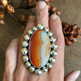 Huge Banded Agate and Sterling Silver Bubble Ring or Pendant- Finished to Size