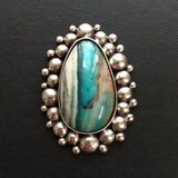 Blue Opal Petrified Wood Super Bubble Ring or Pendant- Sterling Silver and Indonesian Opalized Wood- Finished to Size