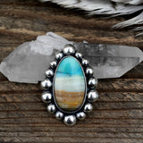 Blue Opal Petrified Wood Bubble Ring or Pendant- Sterling Silver and Indonesian Opalized Petrified Wood- Finished to Size
