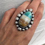 Blue Opal Petrified Wood Bubble Ring or Pendant- Sterling Silver and Indonesian Opalized Petrified Wood- Finished to Size