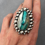 Blue Opal Petrified Wood Super Bubble Ring or Pendant- Sterling Silver and Indonesian Opalized Wood- Finished to Size