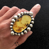 Large Amber Bubble Ring- Sterling Silver and Mayan Amber - Finished to Size