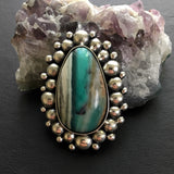 Blue Opal Petrified Wood Super Bubble Ring or Pendant- Sterling Silver and Indonesian Opalized Wood- Finished to Size