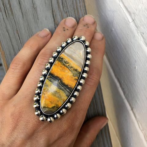Huge Bumble Bee Jasper Bubble Ring- Sterling Silver and Bumblebee Jasper Statement Ring- Finished to Size