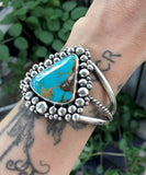Huge Royston Turquoise Cuff Bracelet- Sterling Silver and Royston Turquoise Bubble Cuff- Statement Cuff