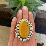 Huge Amber Sunny Bubble Ring- Sterling Silver and Mayan Amber - Finished to Size