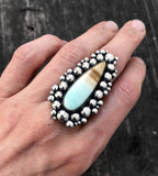 Blue Opal Petrified Wood Bubble Ring- Sterling Silver and Indonesian Opalized Petrified Wood- Finished to Size