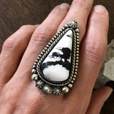 Celestial White Buffalo Statement Ring- Sterling Silver and White Buffalo - Finished to Size or as a Pendant