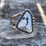 Huge White Buffalo Statement Cuff- Sterling Silver and Faceted White Buffalo