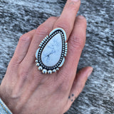 Large White Buffalo Statement Ring- Sterling Silver and White Buffalo- Finished to Size or as a Pendant