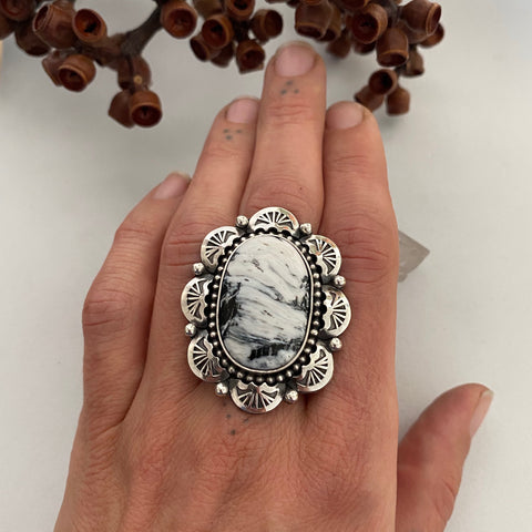 Large White Buffalo Overlay Ring or Pendant- Sterling Silver- Finished to Size
