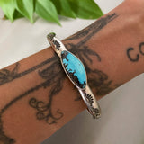 Heavyweight Stamped Cuff- Size M/L- Candelaria Turquoise and Chunky Sterling Silver Bracelet