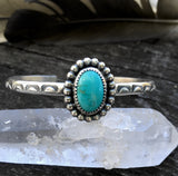 Stamped Turquoise Stacker Cuff- Carico Lake Turquoise and Sterling Silver Bracelet- Size S/M