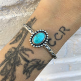 Stamped Turquoise Stacker Cuff- Carico Lake Turquoise and Sterling Silver Bracelet- Size S/M