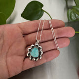 Dainty Turquoise Floral Necklace- Sterling Silver and Carico Lake Turquoise- 18" Chain