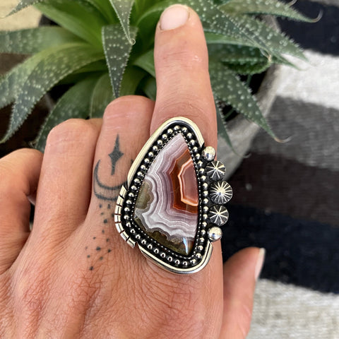 Large Agua Nueva Agate and Sterling Silver Celestial Ring or Pendant- Finished to Size