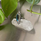 Celestial Turquoise Ring- Size 6- Hand Stamped Sterling Silver and Sierra Nevada Ribbon Turquoise