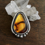 Large Amber Celestial Ring- Sterling Silver and Mayan Amber - Finished to Size