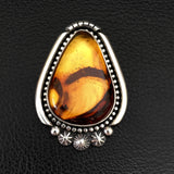 Large Amber Celestial Ring- Sterling Silver and Mayan Amber - Finished to Size