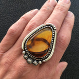 Large Amber Celestial Ring- Sterling Silver and Mayan Amber - Finished to Size