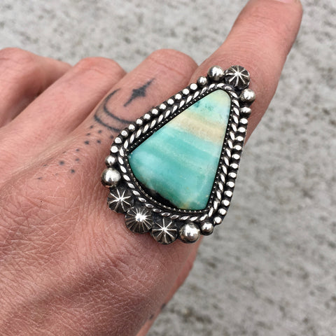 Celestial Blue Opal Petrified Wood Ring or Pendant- Sterling Silver and Indonesian Opalized Petrified Wood- Finished to Size