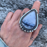 Huge Dendritic Opal Celestial Ring- Sterling Silver and Dendritic Opal- Finished to Size or as a Pendant