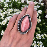 Celestial Rhodochrosite Statement Ring or Pendant- Sterling Silver and Pink Rhodochrosite- Finished to Size